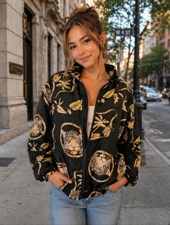 stunt Jackets & Blazers - Stunt Vintage Size Small Oversized Silk Zip Leopard Print Jacket Versace Vibes